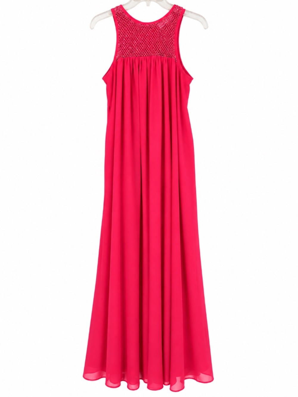 Belle Badgley Mischka Coral Beaded Sequin Chiffon Maxi Dress Size 2